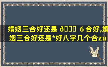 婚姻三合好还是 💐 ６合好,婚姻三合好还是*
好八字几个合zui
好